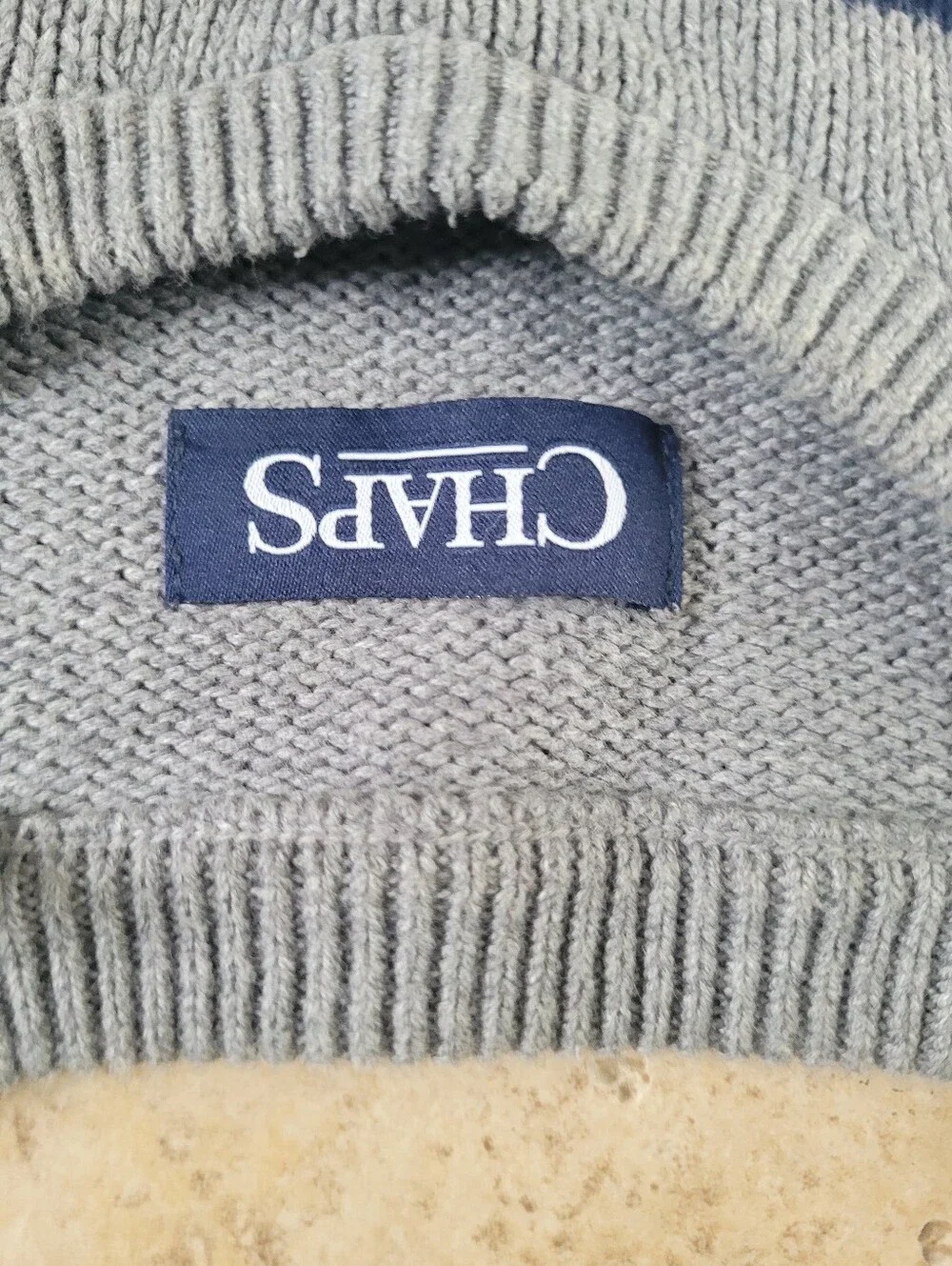 Chaps Men's Gray, Navy & White Striped Crewneck Sweater